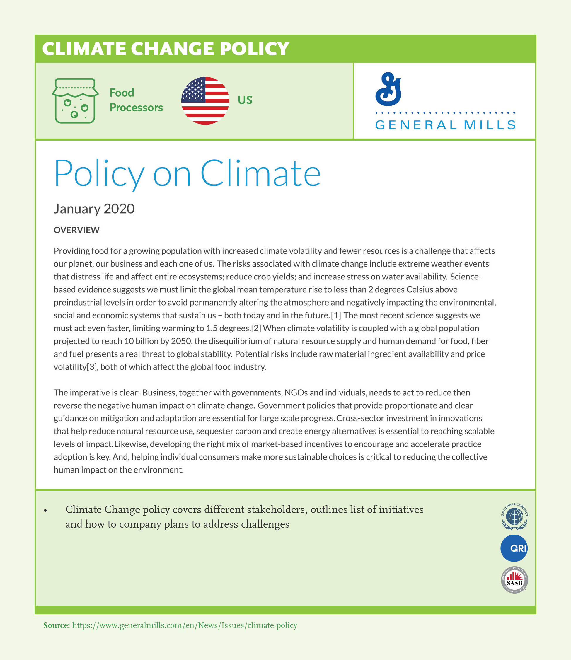 Climate Change Policy: General Mills